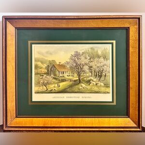 Framed Currier & Ives 1869 American Homestead Spring Hand Colored Lithograph